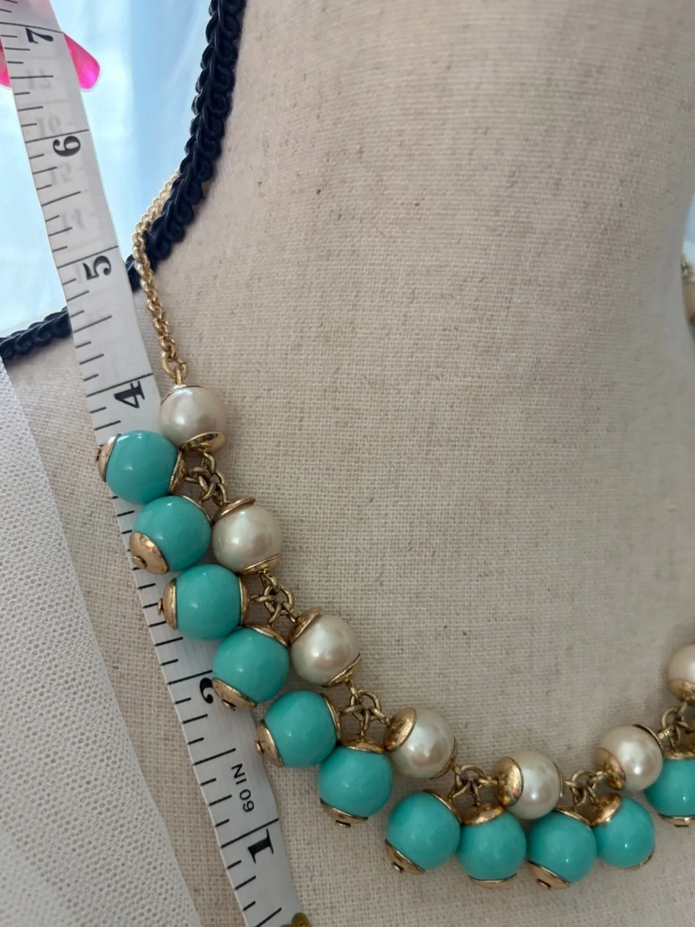 J. Crew Turquoise and Pearl Cluster Necklace